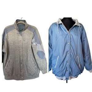 Vintage 90s Be In The Seen Blue Gray Jacket Reversible Patchwork Cottage Grandma